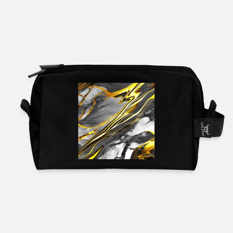 Marmor Schwarz Gold Textur - Recycelte Kulturtasche - Schwarz