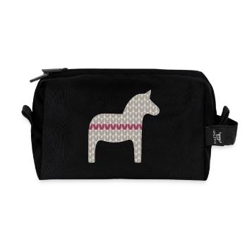 Dala cheval tricot motif Noël rouge gris Scandi - Trousse de toilette en tissu recyclé - noir - Devant