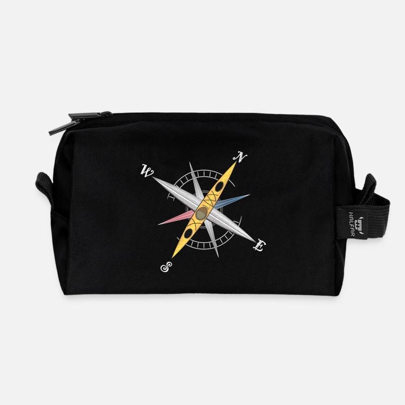 Cooles Kajak Design mit Kompassrose, gelbes Kajak - Recycelte Kulturtasche - Schwarz