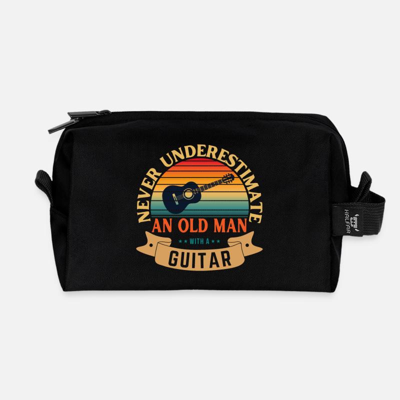 NEVER UNDERESTIMATE AN OLD MAN WITH A GUITAR - Recycled Toiletry Zip Bag - black