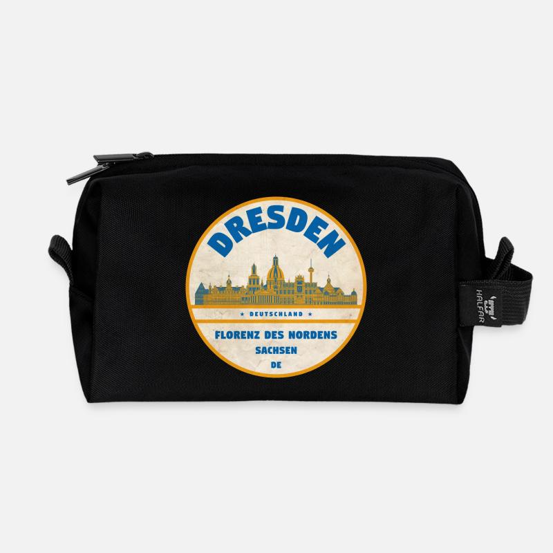 Dresden Skyline Vintage-Label - Recycelte Kulturtasche - Schwarz
