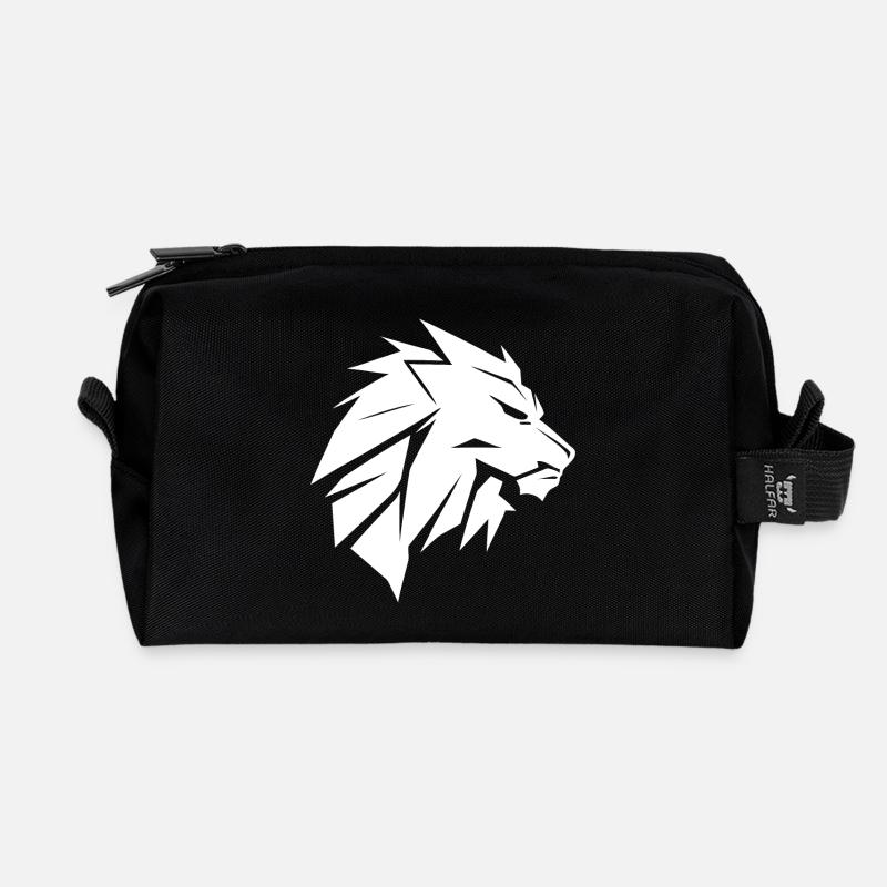 Stylisher Löwenkopf mit Mähne - Recycelte Kulturtasche - Schwarz