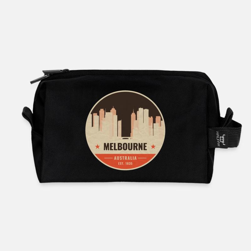 Melbourne Skyline Vintage Abzeichen - Recycelte Kulturtasche - Schwarz