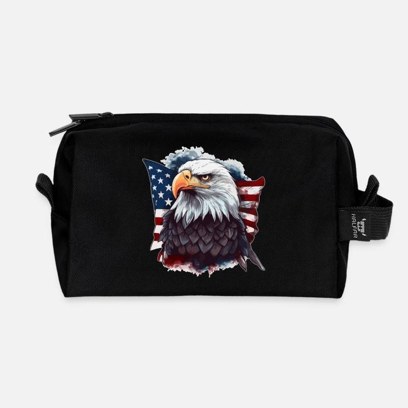 American bald eagle with USA flag - Recycled Toiletry Zip Bag - black
