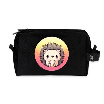 Cute Hedgehog Sitting Sunset Sunset - Recycled Toiletry Zip Bag - black - Front