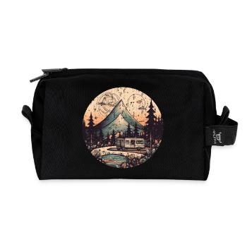 tentes camping randonnée coucher de soleil Rétro Grunge moderne - Trousse de toilette en tissu recyclé - noir - Devant
