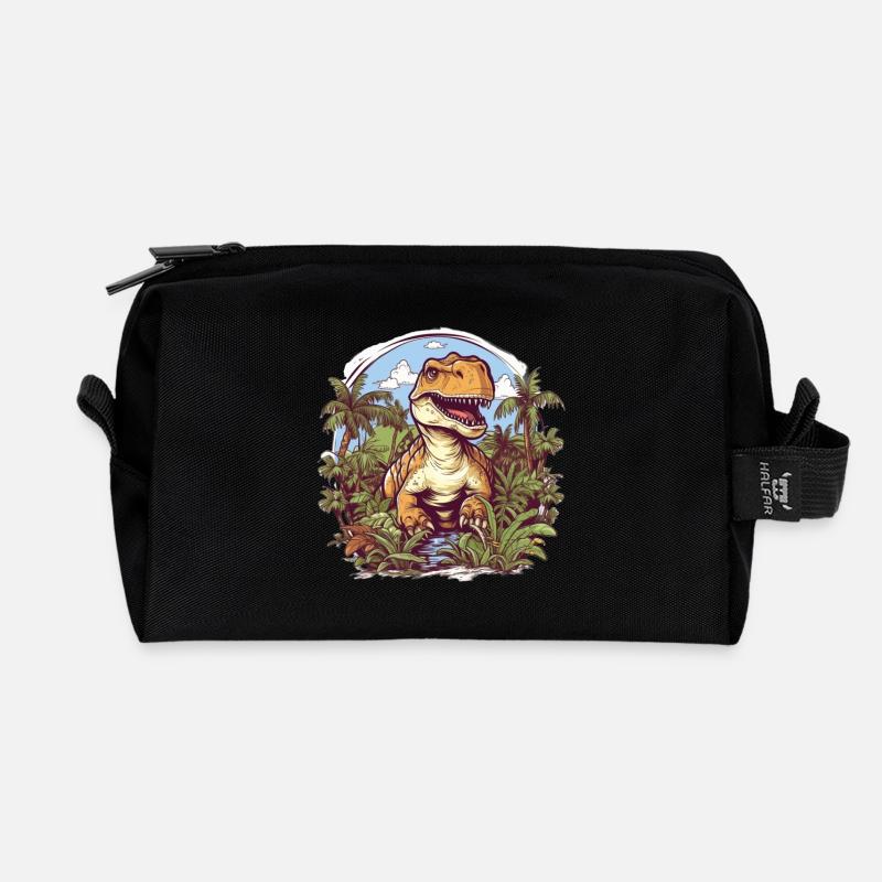 T-Rex Cartoon Jungle - Recycled Toiletry Zip Bag - black