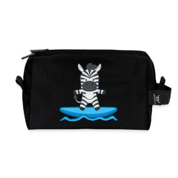 Zebra surfing - Recycled Toiletry Zip Bag - black - Front