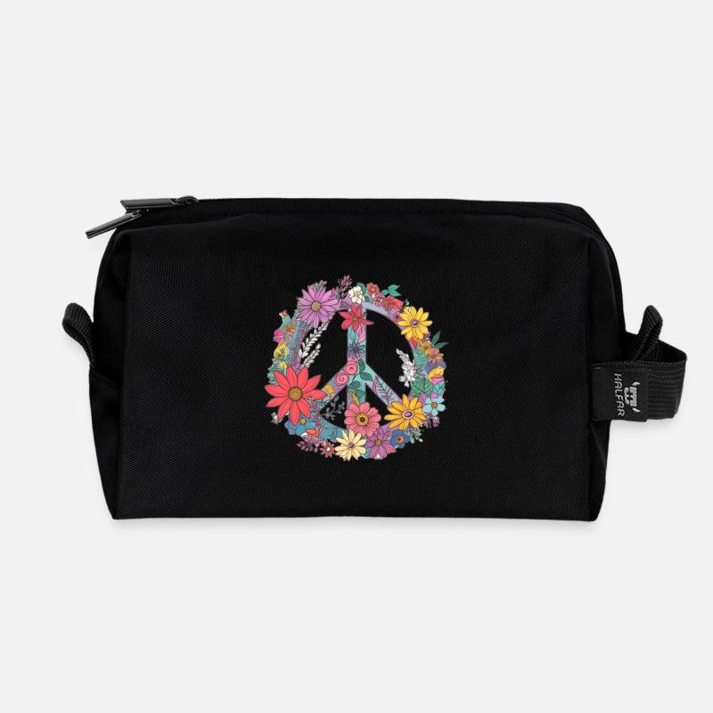 Blumen Peace - Recycelte Kulturtasche - Schwarz