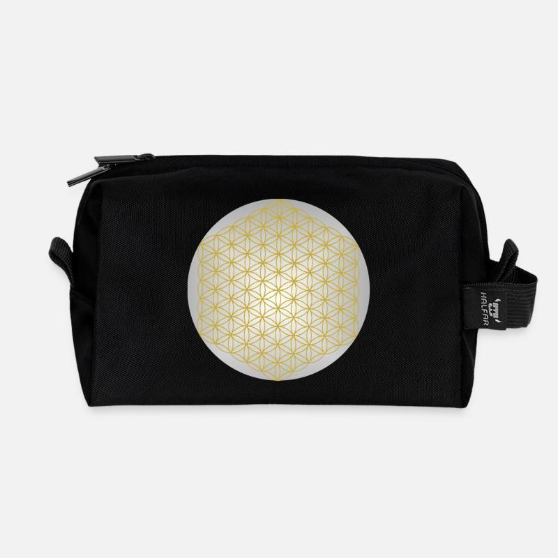Blume des Lebens Gold - 5. Dimension - Mandala - Recycelte Kulturtasche - Schwarz