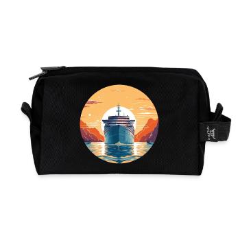 Cruise ship at sunset - trip - Recycled Toiletry Zip Bag - black - Front