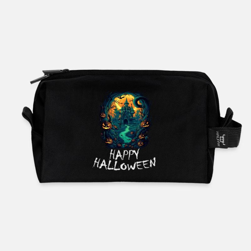 Halloween - Happy Halloween - Recycled Toiletry Zip Bag - black