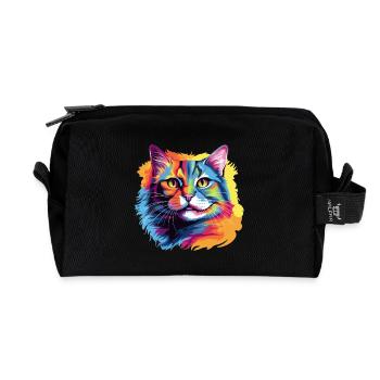 Pop Art Cat – Bunte Katze im Farbrausch - Recycelte Kulturtasche - Schwarz - Vorne