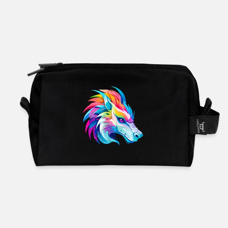 Regenbogen Drache Kopf - Recycelte Kulturtasche - Schwarz