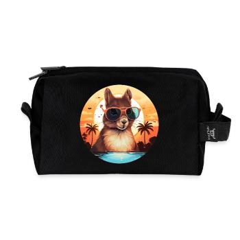 Cool squirrel silhouette at sunset - Recycled Toiletry Zip Bag - black - Front