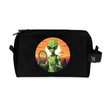Alien jouant au tennis / badminton au coucher du soleil - Trousse de toilette en tissu recyclé - noir - Devant
