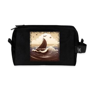 Chocolate brown dinghy on rough seas - Recycled Toiletry Zip Bag - black - Front