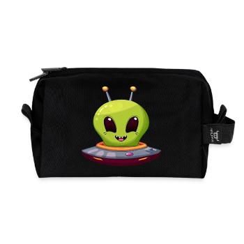 UFO-Landung: Der grüne Alien und sein Raumschiff - Recycelte Kulturtasche - Schwarz - Vorne