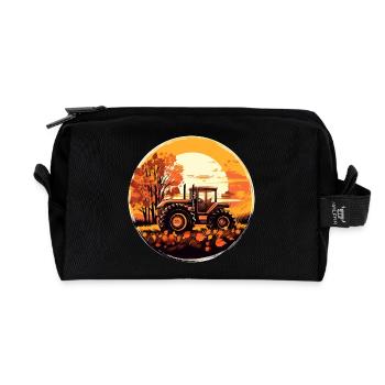 Tracteur dans les feuilles d’automne: Récolte au coucher du soleil - Trousse de toilette en tissu recyclé - noir - Devant