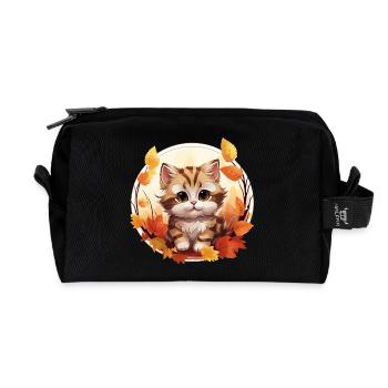 Herbstkatze im Sunset: Süße Ruhe - Recycelte Kulturtasche - Schwarz - Vorne