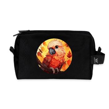 Cacatoès d’automne: feuillage et coucher de soleil - Trousse de toilette en tissu recyclé - noir - Devant