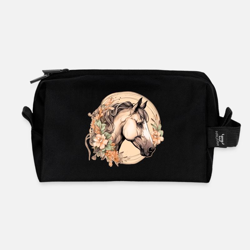 Pferd Boho - Recycelte Kulturtasche - Schwarz