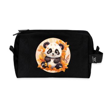 Panda Foliage Autumn Colorful Leaves Sunset Design - Recycled Toiletry Zip Bag - black - Front