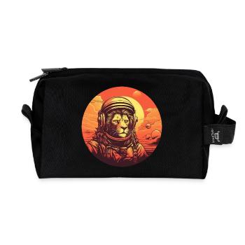 Lion Astronaut at Sunset: Adventures in Space - Recycled Toiletry Zip Bag - black - Front