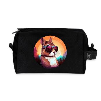 Lapin cool au coucher du soleil: Lapin étonné avec So - Trousse de toilette en tissu recyclé - noir - Devant
