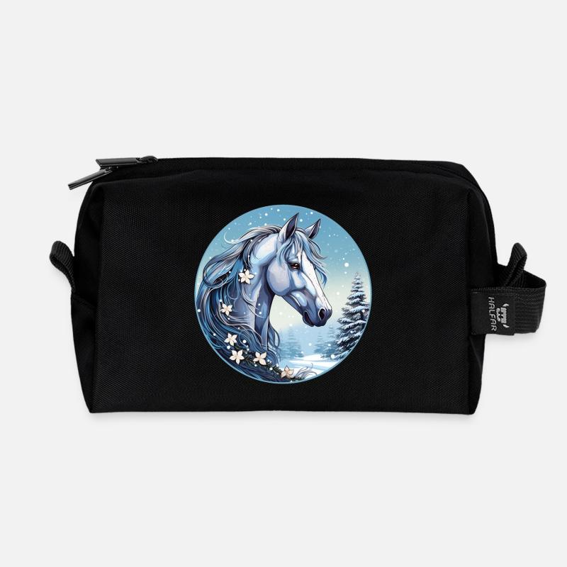 Pferd mit Schneeflocken - Recycelte Kulturtasche - Schwarz