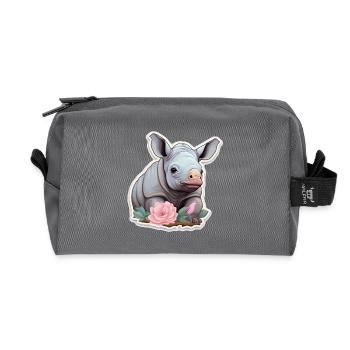 Süßes Baby Nashorn Rosa Blumen Shirt - Recycelte Kulturtasche - Anthrazit - Vorne