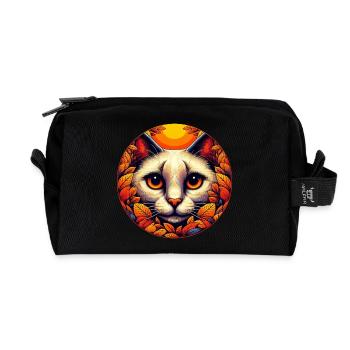 Cat tomcat in sunset autumn - Recycled Toiletry Zip Bag - black - Front