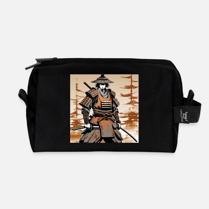 Samurai im Ocker-Rüstungsstil - Recycelte Kulturtasche - Schwarz