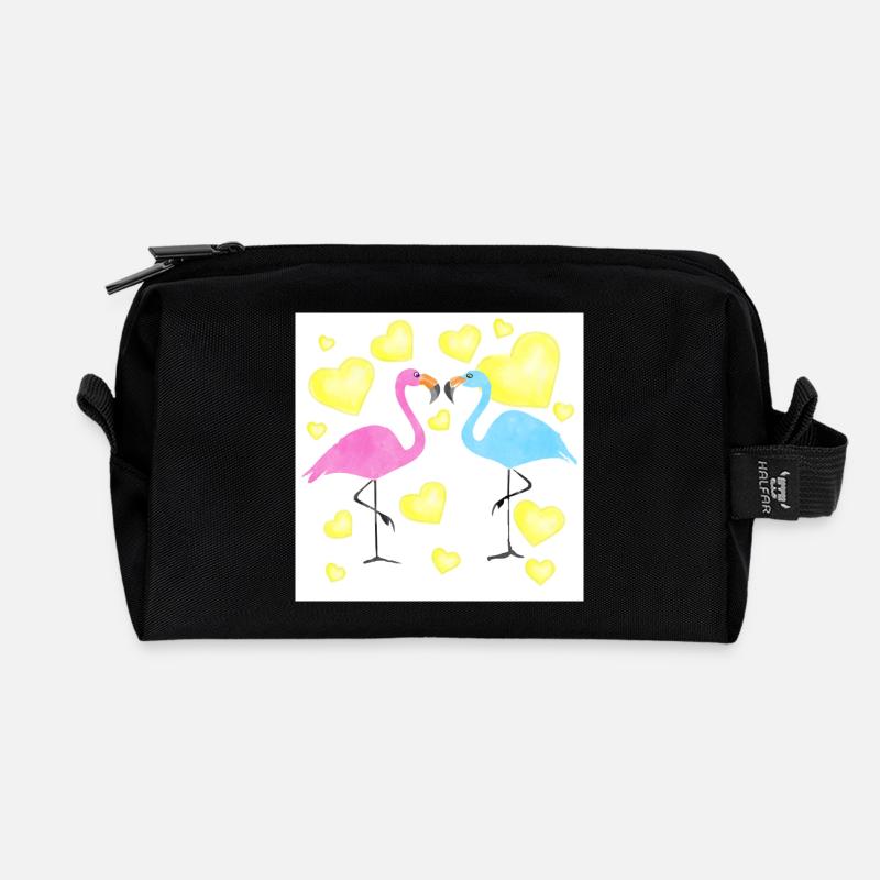 Verliebte Flamingos - Recycelte Kulturtasche - Schwarz