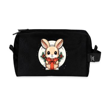 Bunny Christmas Design - Kawaii Style - Recycled Toiletry Zip Bag - black - Front