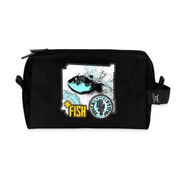 Aquatic Fish Illustration with Activist Badge - Recycled Toiletry Zip Bag - black - Front