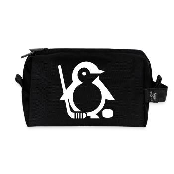 Minimalistischer Pinguin Eishockeyspieler - - Recycelte Kulturtasche - Schwarz - Vorne