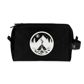 Camping, landscape with mountains, trees as stickers - Recycled Toiletry Zip Bag - black - Front