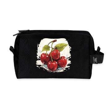 Cherry - illustration - Recycled Toiletry Zip Bag - black - Front
