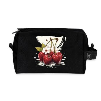 Cherry - illustration - Recycled Toiletry Zip Bag - black - Front