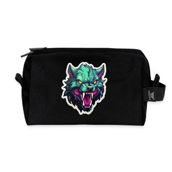 Wolf - Illustration - Recycled Toiletry Zip Bag - black - Front