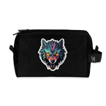 Wolf - Illustration - Recycled Toiletry Zip Bag - black - Front