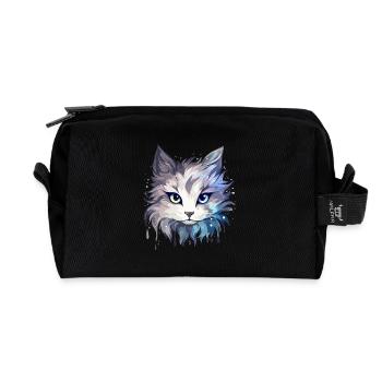 Chat - illustration - Trousse de toilette en tissu recyclé - noir - Devant