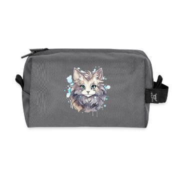 Chat - illustration - Trousse de toilette en tissu recyclé - anthracite - Devant