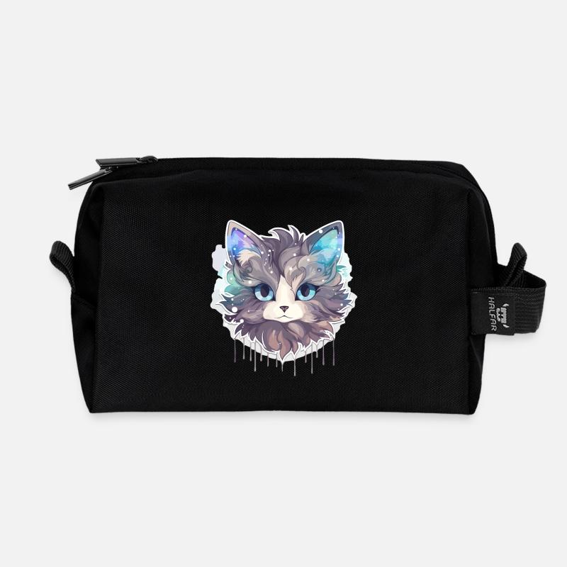 Katze - Illustration - Recycelte Kulturtasche - Schwarz