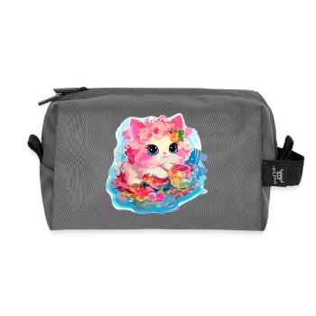 Chat - illustration - Trousse de toilette en tissu recyclé - anthracite - Devant