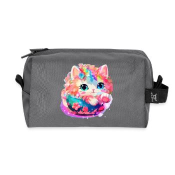 Cat - illustration - Recycled Toiletry Zip Bag - anthracite - Front