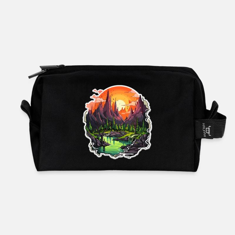 Landschaft - Illustration - Recycelte Kulturtasche - Schwarz
