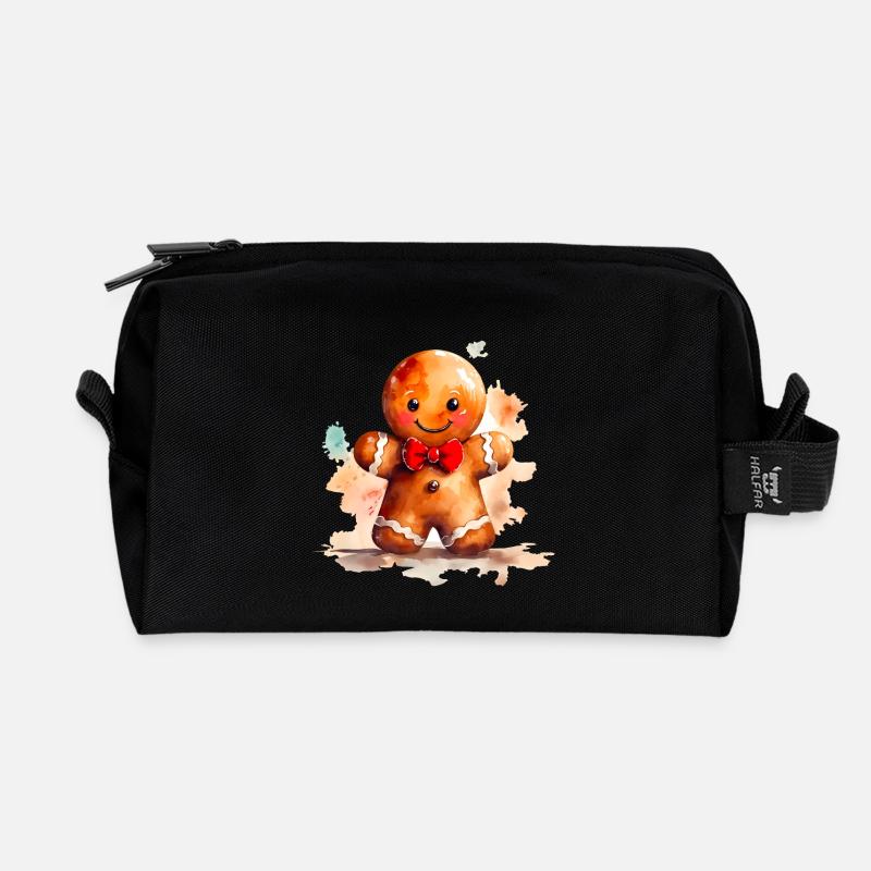 Aquarell Lebkuchenmann - Recycelte Kulturtasche - Schwarz