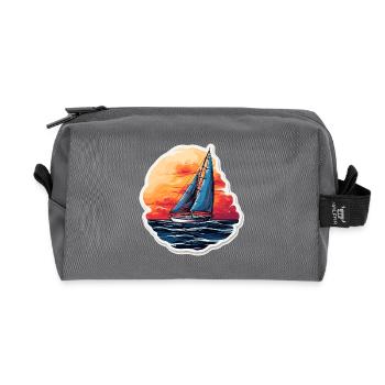Sailboat - illustration - Recycled Toiletry Zip Bag - anthracite - Front